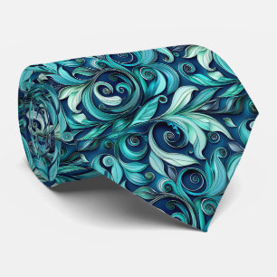 Elegant teal floral tiled pattern neck tie