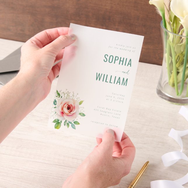 Elegant Teal Floral Wedding Invitation (Handheld)