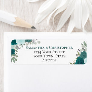 Elegant Teal Floral Wedding Return Address Label