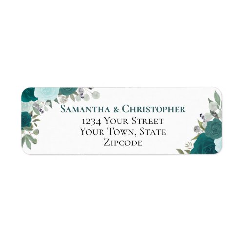 Elegant Teal Floral Wedding Return Address Label