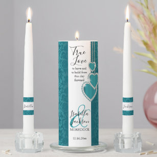 Elegant Teal Floral Wedding Unity Candle Set