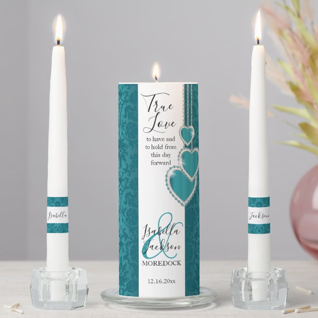Elegant Teal Floral Wedding Unity Candle Set (In Situ)