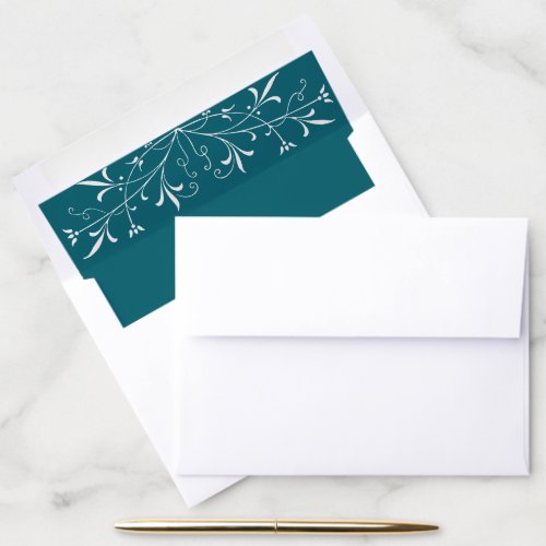 Elegant Teal Flourish Damask White Wedding Liner