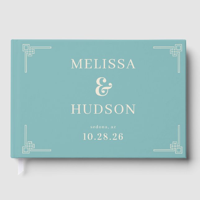 Elegant Teal Geometric Guest Book (Front)