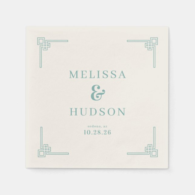 Elegant Teal Geometric Napkins (Front)