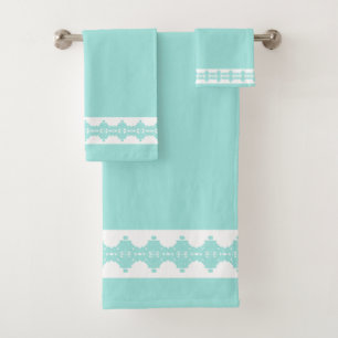 Elegant Teal Geometric Shape Pattern Bath Towel Set