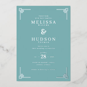 Elegant Teal Geometric Wedding Invitation Foil Invitation