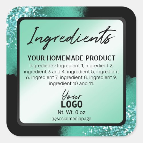 Elegant Teal Glitter And Ink Ingredient Labels