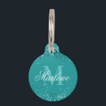 Elegant Teal Glitter Blue Green Monogram Pet ID Tag<br><div class="desc">Elegant Teal Glitter Blue Green and White Monogram pet id tag with a customizable calligraphy script name and bold monogram template.  A cute pet identification tag for both cats and dogs.</div>