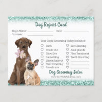 Elegant Teal Glitter Dog Grooming Report Card