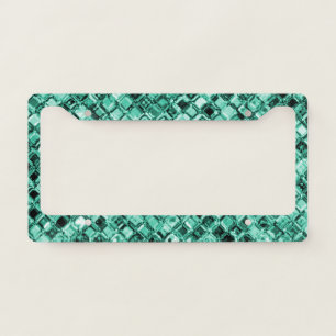 Elegant Teal Glitter Gems Sparkle Glam Unique License Plate Frame