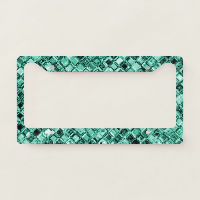 Elegant Teal Glitter Gems Sparkle Glam Unique License Plate Frame (Front)
