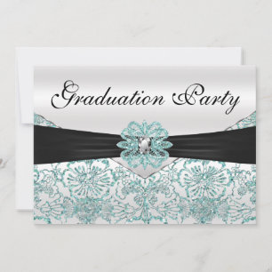 Elegant Teal Glitter Graduation Party Invitation
