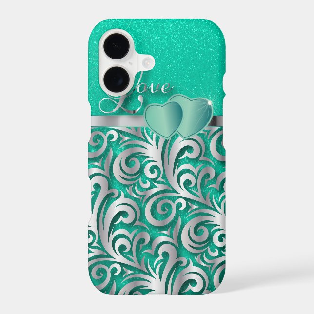 Elegant Teal Glitter Love Case-Mate iPhone Case (Back)
