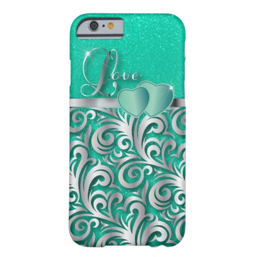 Elegant Teal Glitter Love Barely There iPhone 6 Case