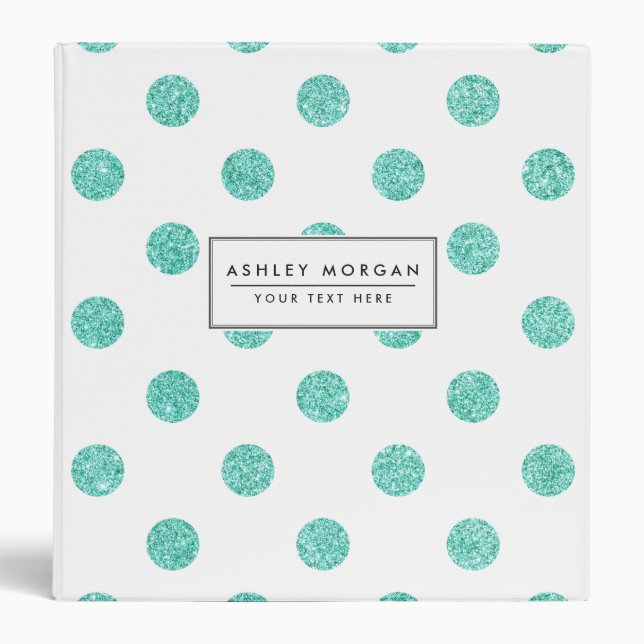 Elegant Teal Glitter Polka Dots Pattern Binder (Front)