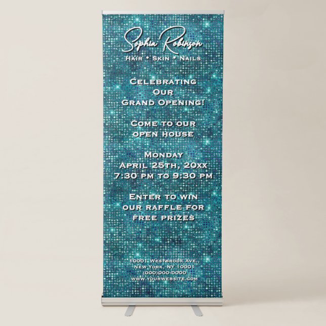 Elegant Teal Glitter Retractable Banner (Front)