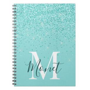 Elegant Teal Glitters Monogrammed Notebook