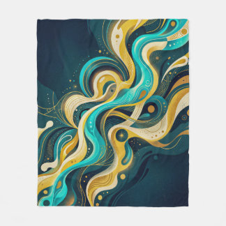 Elegant Teal Gold Abstract Flow Art Fleece Blanket