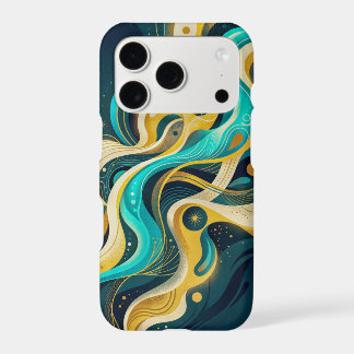 Elegant Teal Gold Abstract Flow Art iPhone 17 Pro Case