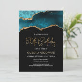 Elegant Teal Gold Agate 50th Birthday Party Invitation (Standing Front)