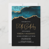 Elegant Teal Gold Agate 50th Birthday Party Invitation (Front)