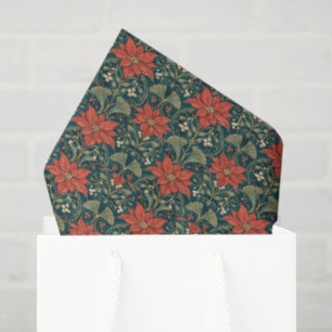 Elegant Teal Gold Art Nouveau Poinsettia Christmas Tissue Paper