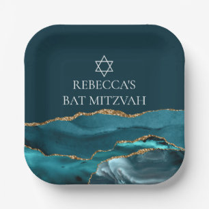 Elegant Teal Gold Bat Mitzvah Party Custom Paper Plates