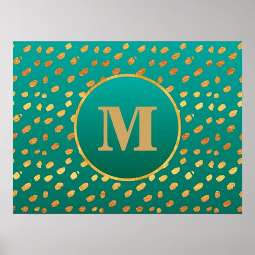 Elegant Teal Gold Confetti Monogram Poster