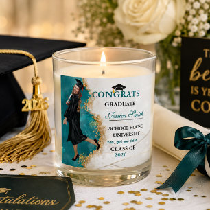 Elegant Teal & Gold Congrats Graduate Custom Photo Scented Candle