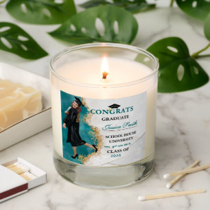 Elegant Teal & Gold Congrats Graduate Custom Photo Scented Candle
