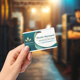 Elegant Teal Gold Corporate Name Badge
