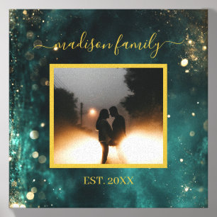Elegant Teal & Gold Custom Photo Canvas Photo Tile