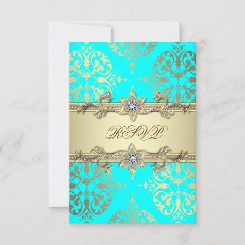 Elegant Teal Gold Damask Party RSVP