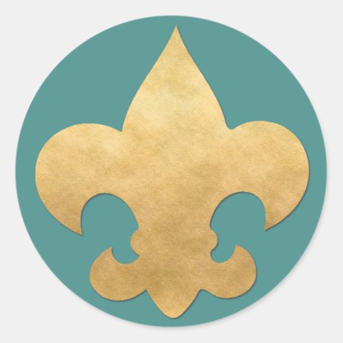 Elegant Teal  Gold Fleur De Lis Stickers Seals