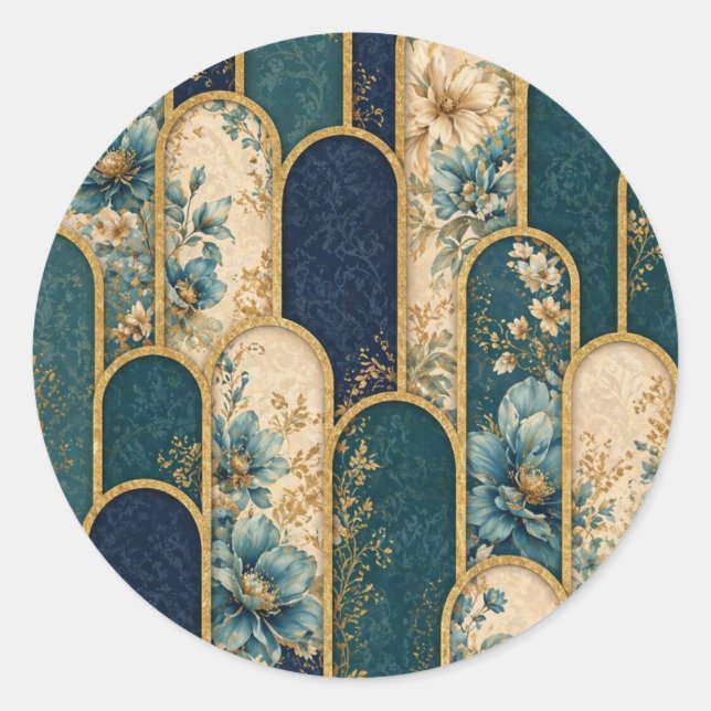 Elegant Teal & Gold Floral Arch Sticker (Front)