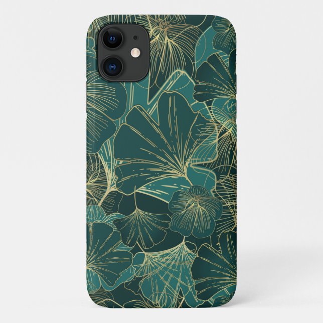 Elegant Teal Gold Floral Foliage Chic Stylish Case-Mate iPhone Case (Back)
