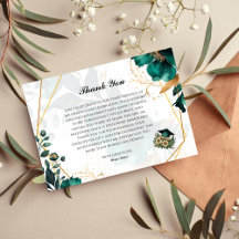Elegant Teal & Gold Floral Graduation Thank You