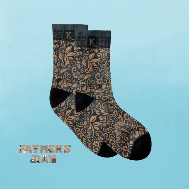 Elegant Teal & gold Floral Monogram Socks (Elegant Teal & gold Floral Monogram Socks)