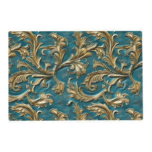 Elegant teal gold floral placemat