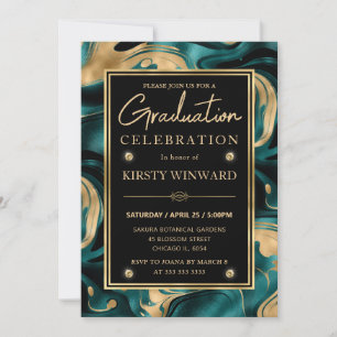 Elegant Teal Gold Foil Marble Graduation Invitation
