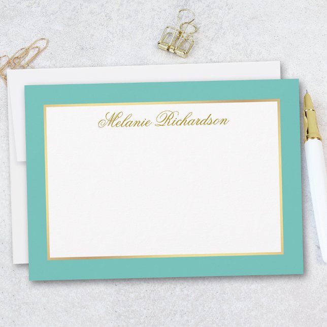 Elegant Teal Gold Frame - Choose Size - Note Card (Customize to change text color, add more text or to change color of back of card.)