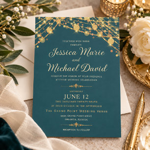 Elegant Teal Gold Glitter Sparkle Wedding Invitation
