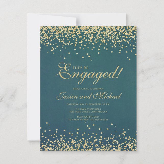 Elegant Teal Gold Glitter Wedding Engagement Party Invitation (Front)