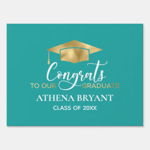 Elegant Teal Gold Graduation Yard Sign