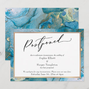 Elegant Teal & Gold Ink Postponed Wedding Card