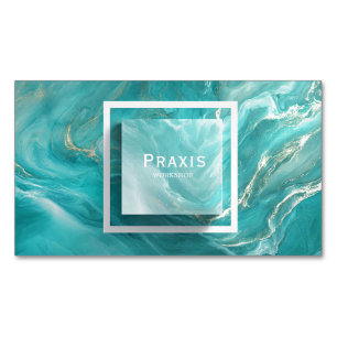 Elegant Teal Gold Liquid Marble Agate Modern Business Card Magnet