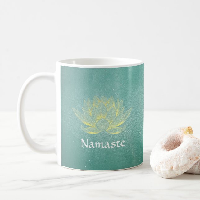 Elegant Teal Gold Lotus Yoga Mediation instructor Coffee Mug (With Donut)