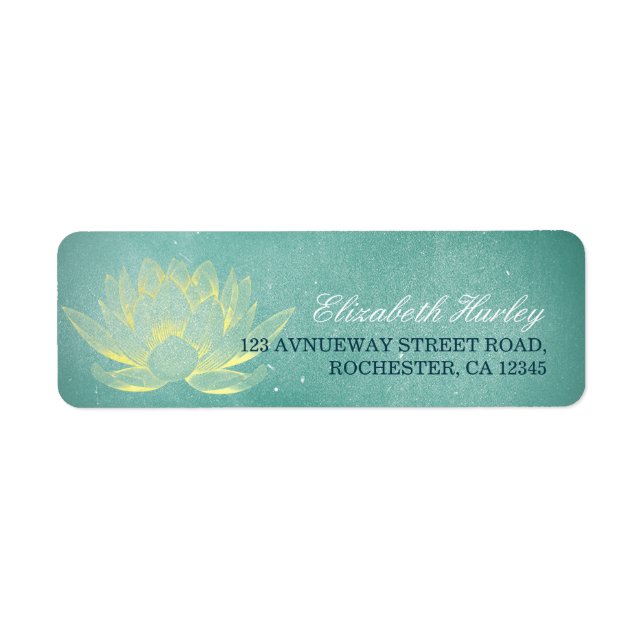 Elegant Teal Gold Lotus Yoga Mediation Instructor Label (Front)