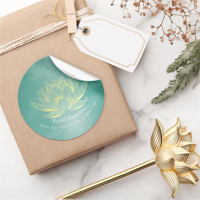 Elegant Teal Gold Lotus YOGA Meditation Instructor Classic Round ...